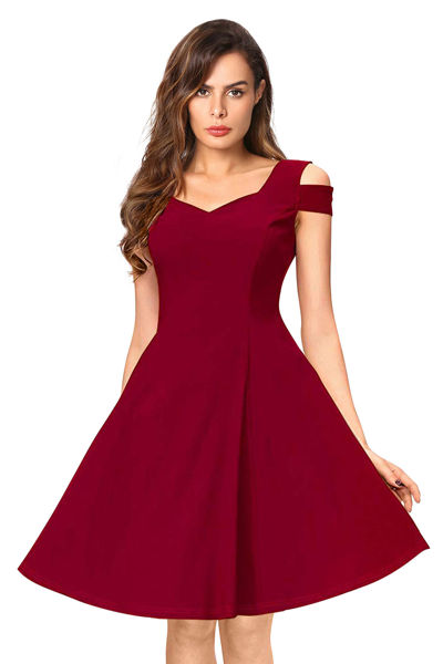 ILLI London. Cold Sleeve Sweetheart Neck Skater Dress