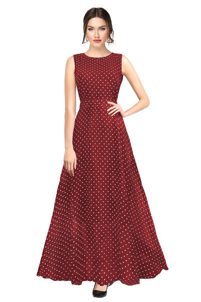 Picture of Printed Polka Dot Full Length Georgette Gown