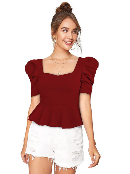 Picture of ILLI LONDON Women's Puff Sleeve Peplum TOP